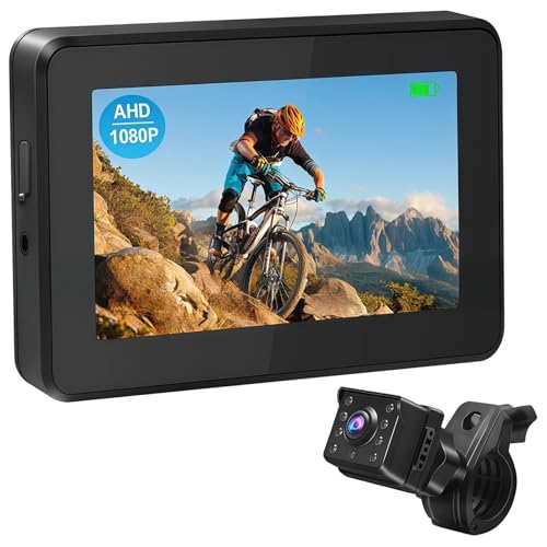 Telecamera posteriore Ahd 1080P, display da 4,3' (10 cm), con telecamera Ebike, visione notturna, grandangolo 110°, impermeabile, cavo da 3 m, accessori, supporto regolabile incluso
