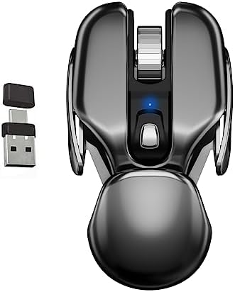 DANCESOUL Unique Look Wireless Mouse with USB＆Type C 2-in-1 Receiver, Rechargeable, Comfortable Grip, Optical, Portable Mouse for Laptop,PC,Computer,MacBook and All USB Type C Devices-Metal Grey