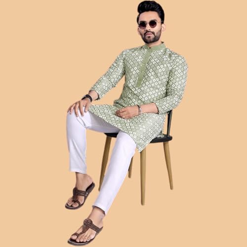 Image of Men's Silk Blend Solid Straight Kurta