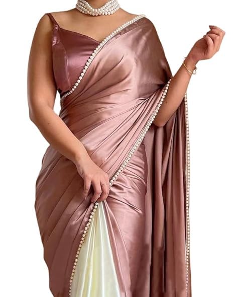 Womens Satin Half Half Collection Saree With Blouse Piece