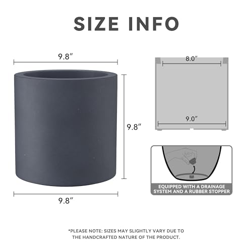Kante RC0119A-C60121 9.8 Inch Dia Round Concrete Planter, Modern Style Large Cylindrical Plant Pot thumb #2