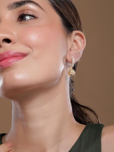 Image of Rubans Hoop Drop Earrings Gold Plated Stylish Trendy Jewellery Gift for Women & Girls
