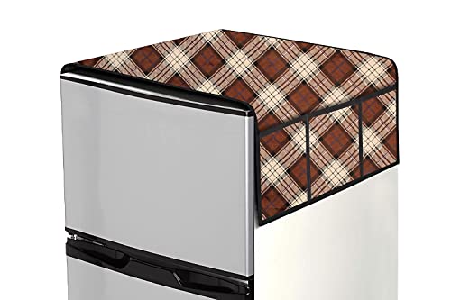 Image of Stylista Refridgerator top Cover Suitable for Samsung RR23C2E35NK /HL, 215 Liter Fridge, Dimension (WXD) 71x109 CM, Checkered Pattern Beige