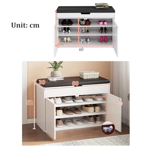 Meuble à chaussures blanc de 80 cm avec siège pour petits espaces - 8