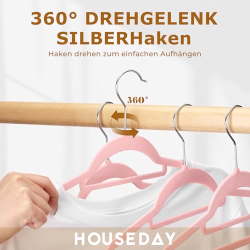 HOUSE DAY Kleiderbügel Samt, 60er Set, Premium Bügel, Rosa – Ansicht 4