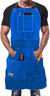 DIMWELD Leather Welding Apron With 6 pockets for men. Heavy Duty Workshop Apron for Welders and Blacksmiths. Heat and Flame Resistant Stitched in Kevlar