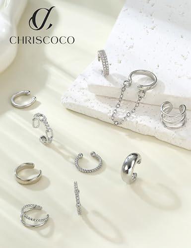 Chriscoco 10pcs Ear Cuff Silber für Damen Fake Ohrringe Set Clip Ohrringe Ohne Ohrloch Earcuffs Gold Ohrmanschette Fake Helix Piercing Knorpel Wrap Cuff Ohrklemme