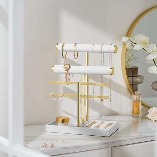 Image of Jewelry Organizer Stand for Necklaces, Bracelets, Earrings, Rings, White | 3 Tier Velvet Bracelet Holder Display | Jewelry Organizers and Storage | Jewelry Tree | Jewelry Towers