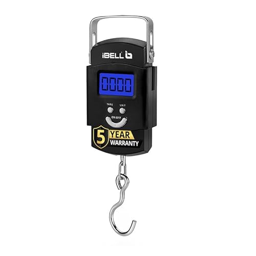 Image of iBELL Weight Machine For Luggage Weighing Scale, Portable, 50 KG, Stainless Steel Hook, Digital LED Display & Tare Function, LS050M (Black)
