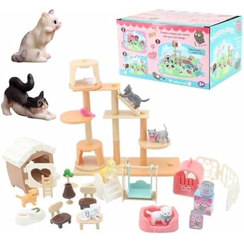 LUFEIS Mini Realistic Cat Figures Playset Cover