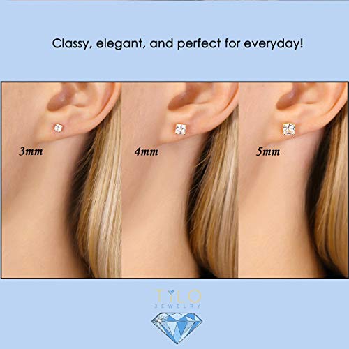 14k Yellow Gold Solitaire Square Princess-cut CZ Stud Earrings with Secure Screw-backs4