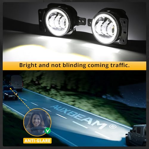 Image of Auxbeam 4 Inch LED Fog Lights for 2007-2018 Jeep Wrangler JK JKU, 30W Round Fog Lights with Halo DRL & Amber Turn Signal for Jeep TJ 1997-2006, DOT Approved, Pair