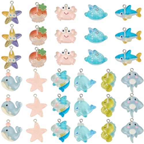 Breloques Animaux de L'Océan SUNNYCLUE en résine pour création de bijoux d'été, lot de 44 pièces