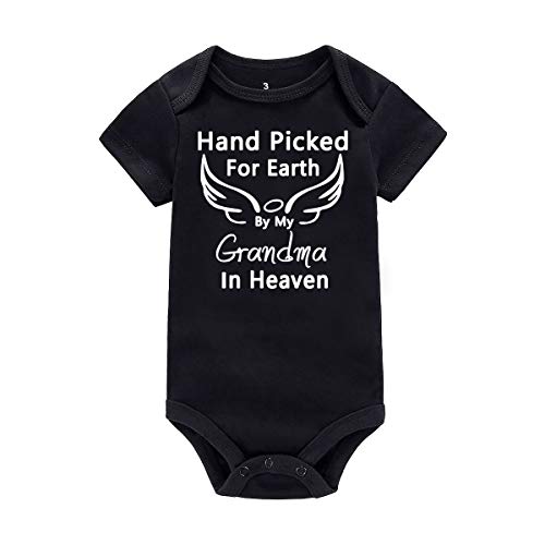 Image of Amberetech Baby Romper Hand Picked for Earth by My Grandpa/Grandma in Heaven Baby Boys Girls Bodysuit