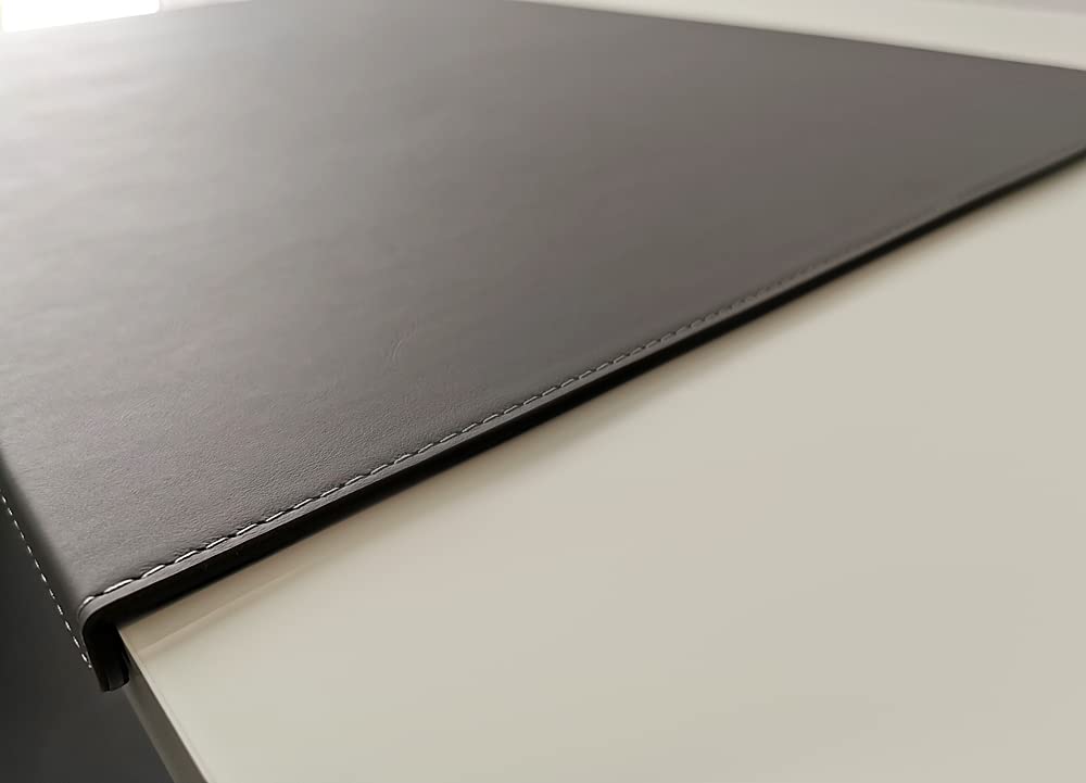 Gewinkelte Schreibtischunterlage mit Kantenschutz Echt Leder Rindsleder 70cm x 48cm Grau