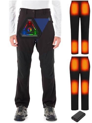 CYCYHEAT Heated Pants for Men and Women Snow Ski Waterproof Softshell Snowboard Pants Upgraded 20000mAh 7.4V Battery&Heating Element (US Alpha Large Regular Regular Black)