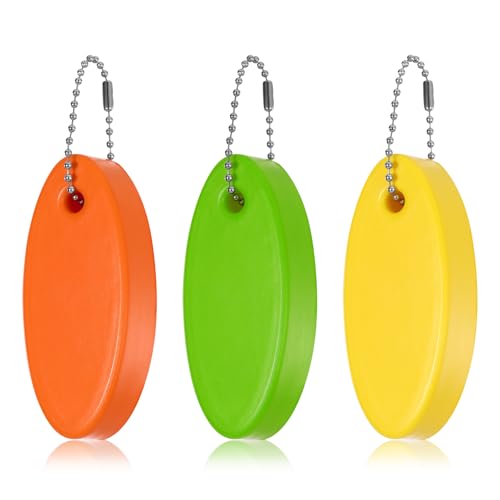 Image of Apausvcm 3 Pcs Foam Floating Keychain Chains, Oval Floating Boat Key Chain Waterproof Floatable Key Ring Surfboard Keychain for Kayak Sailing Swiming Boating Water Sport (Yellow, Orange, Light green)