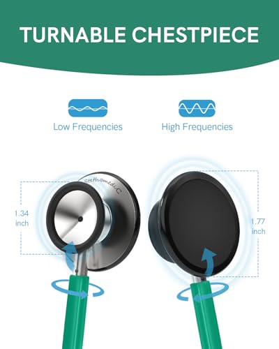 Image of FriCARE Dual Head Stethoscope - Stethoscopes for Nurses, Medical Nursing Students, Paramedics /EMT /LVN /VNA Backup Estetoscopio, Dark Green Tube, Stainless Steel Chestpiece