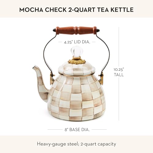 Image of MACKENZIE-CHILDS Tea Kettle, 2 Quarts, Brown-and-White Mocha Check