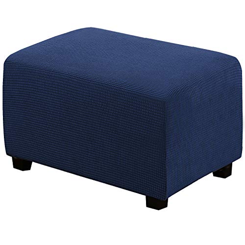 Image of H.VERSAILTEX Ottoman Cover Slipcover Rectangle Fit Length 33 inch-38 inch Footrest Sofa Slipcovers Stool Cover Footstool Protector Covers Feature Stretch Thick Soft Jacquard Fabric Removable Washable - Navy