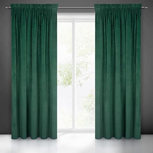 Eurofirany VILLA Soft Plain Opaque Velvet Curtain with Tape For Rail - 1 Unit, Fluffy Panel Drape Classic Glamour Elegant Living Room, Bedroom, 290 g/m2, W55 x L106, Dark Green