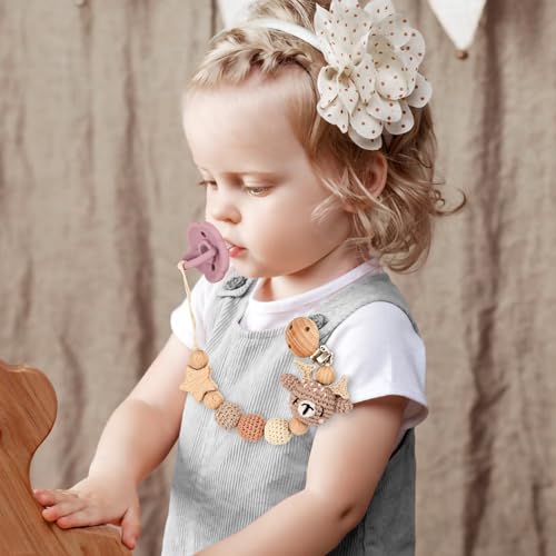 Image of Pacifier Clip, Cute Animal Pacifier Holder Clip for Boys and Girls, Most Pacifiers, Baby Teethers, Baby Shower and Baby Essentials(Elk)