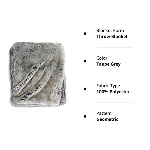 Luxury Faux Fur Oversized Throw Blanket With Plush Velvet Reverse, Fox Lynx Or Gray Mink (Taupe Grey) #TOP4