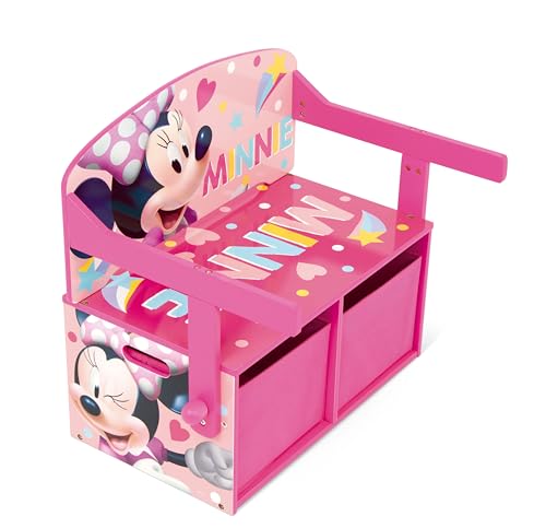 ARDITEX - Banc pupitre en Bois pour Enfants Convertible en Bureau avec Espace de Rangement inférieur Minnie Mouse de Disney - 60x47x56cm - Couleur Rose et...