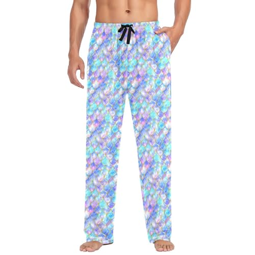 Men's Colorful Mermaid Scales Pajama Pants with Pockets - Straight Fit Cotton Sleep Bottoms for Lounge & Nightwear