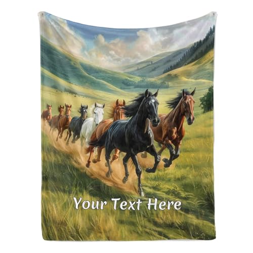 Albrayst Manta personalizada con caballos, manta de franela con nombre personalizado para cama, sofá, 60 x 80 pulgadas