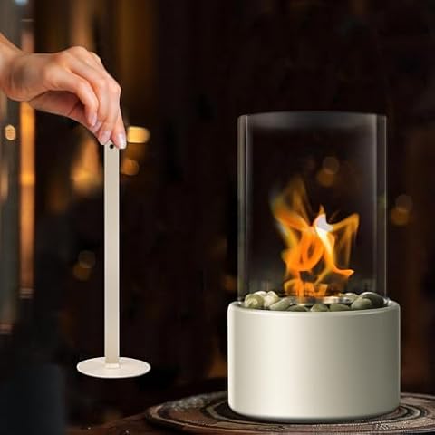 EAST FLAME Tabletop Fire Pit,Portable Small Fire Pit Bowl with Non-Stop Flame,Indoor Fire Pit Tabletop & Outdoor Fireplace with Pebble Stone for Housewarming & Parties (White) Cover