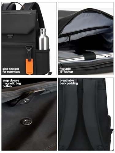 Image of Nu Republic Triphop Backpack for Men Women Office Casual 18-inch Laptop Bag Water-Resistant Multi-Pockets Sleek Smart College Backpack with Dual USB Port (Black)