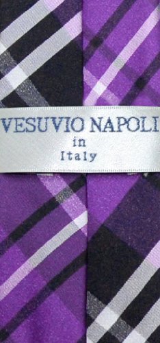 Vesuvio Napoli Boy's CLIP-ON NeckTie PURPLE BLACK WHITE PLAID Youth Neck Tie2