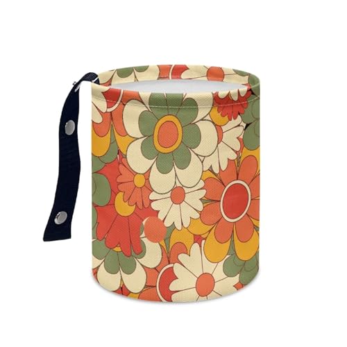 Image of Colorful Groovy Flower Print Portable Car Garbage Bin Reusable Collapsible Hanging Portable Dustbin Bin Waste Basket Car Accessories Interior for Car SUV Trucks Universal