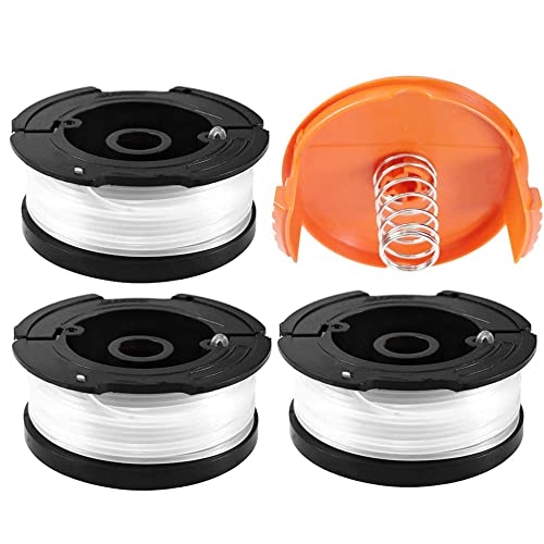 Bobines A6481 A6485 pour Black et Decker Af-100, Bobine Fil Coupe Bordure pour Black et Decker Coupe-Bordures, 3 Bobine de Fil Debroussailleuse avec 1 Couvercle de Bobine et 1 Ressort (3 + 1pcs) Cover