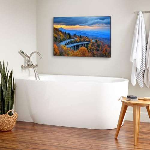 Image of Rustic Blue Ridge Parkway Canvas Wall Art for Living Room Nature Country Trees Pictures Wall Decor Smoky Mountain Landscape Paintings National Park Poster Prints Artwork Bathroom Decorations 24x36 inch