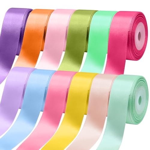 12 Farben Satinband Bänder, 25mmX10m Breit Geschenkband Schleifenband, Dekoration Geschenkband, für Geschenkverpackung, Haarschleifen, Heimwerkerkunst Handwerk, Hochzeitsdekoration (12)