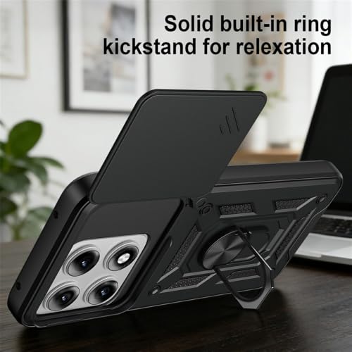 Image of Casodon Shockproof Back Case Cover for Moto Edge 70 Pro 5G, Shockproof Moto Edge 70 Pro Back Cover, Ring Case with Kickstand and Camera Protection Shutter - Black