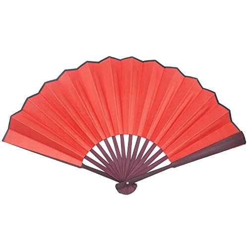 TRENDBOX 10.4" Chinese Traditional Nylon-Cloth Handheld Folding Fan，Handheld Fan for Art Drawing, Cooling, Photo Props, Dance & Decoration, Classic Brown Frame Unisex Gift- Red