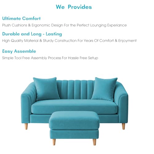 Image of Doraldo 2 Seater Sofa Set with Ottoman for Living Room (Turquise) Premium Fabric Sofa