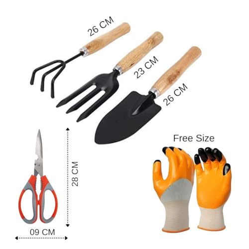 Image of 5-Piece Gardening Tools Kit | Trowels, Fork, Cultivator, Scissors, Gloves | Lightweight, Portable, Durable Gardening Accessories for Home Gardens