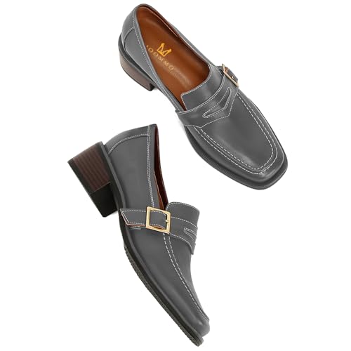 Image of MOOMMO Women Chunky Heel Penny Loafers Square Toe Buckle Slip On Comfort | Office Ladies Loafer Pumps 2 inch Stacked Block Heel Dress Loafers Oxfords Walking Dress Shoes Casual Size 4-11 M US