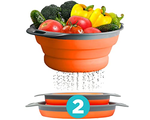 Comfify 2 Pcs Colander Set, Collapsible Colanders, Sink Strainers For Kitchen, 2 & 3 Qt / 8" & 9.5" Size, Orange #TOP3