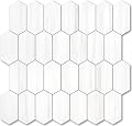 Vamos Tile Long Hexagon Peel and Stick Backsplash Tile - 10 Sheets Stick on Backsplash for Kitchen and Bathroom 12.4 x 12 Inch Dolomite Marble Look PVC Self Adhesive Mosaic Wall Tiles