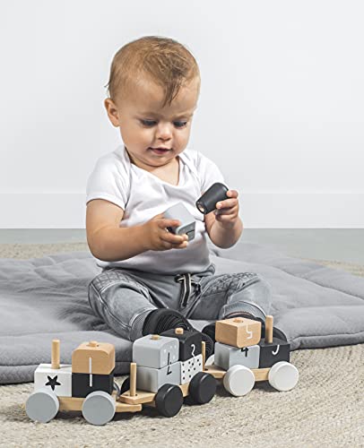 Babygeschenk zur Geburt - Personalisierte Holzeisenbahn Holzzug mit Steckformen schwarz/weiß/grau | Jollein… – Bild 4