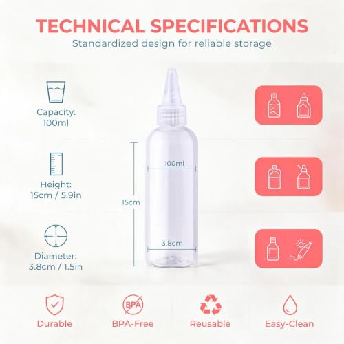 10 szt. Buteleczki z Aplikatorem 100 ml, Dozownik Płynów, Przezroczyste