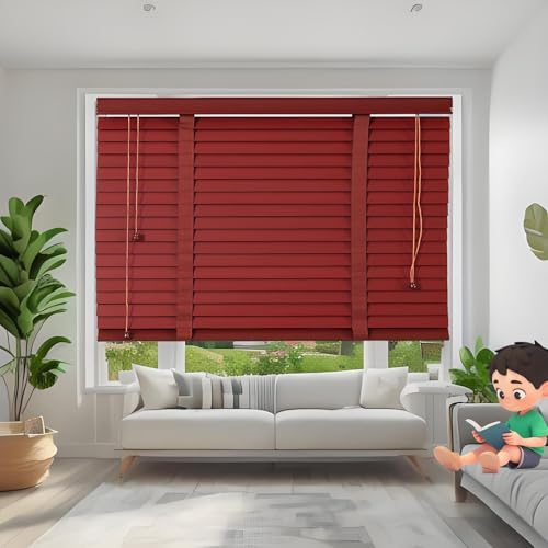 Window Blinds Faux Wood 2 Inch Blinds Cordless Blackout Privacy Shades for Indoor Windows Light Control Inside/Outside Mount 20 24 32 36 40 48 56 64 66 70 Inch(Wine red)