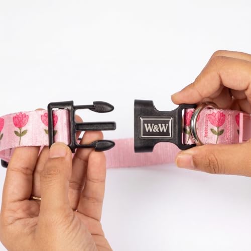Image of Wag and Wilder Dog Collar and Leash Set for Small, Medium & Large Dogs - Heavy Duty Adjustable Collar & 5 FT Dog Leash Combo, Strong Metal Hook (Jaipur Bloom- Pink, Large, Collar Only)