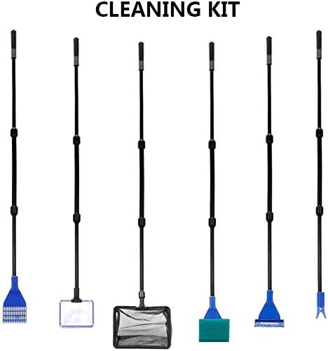 GIEMSON 6 in 1 Aquarium Fish Tank Cleaning Tools Functional Long Handle Clean Brush for Fish Tank Cleaning