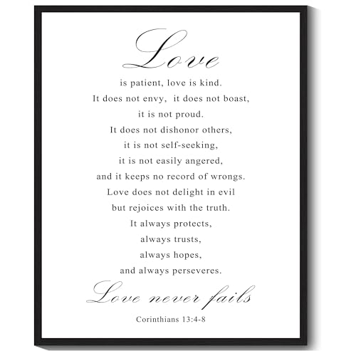 KUVIOKE Christian Framed Wall Art Patient Love is Kind 1 Corinthians 13:4-8 Positive Scripture Rustic Prints Office Home Ready to Hang 8x10in (Black Framed)